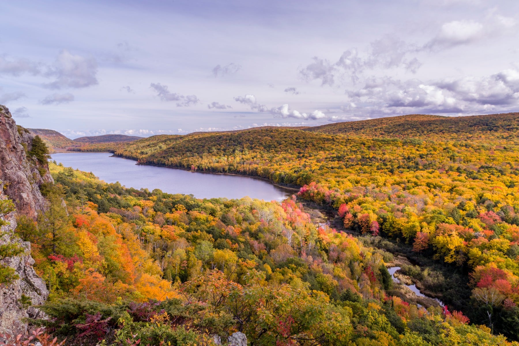 Fall foliage in Porcupine Mountains in Michigan